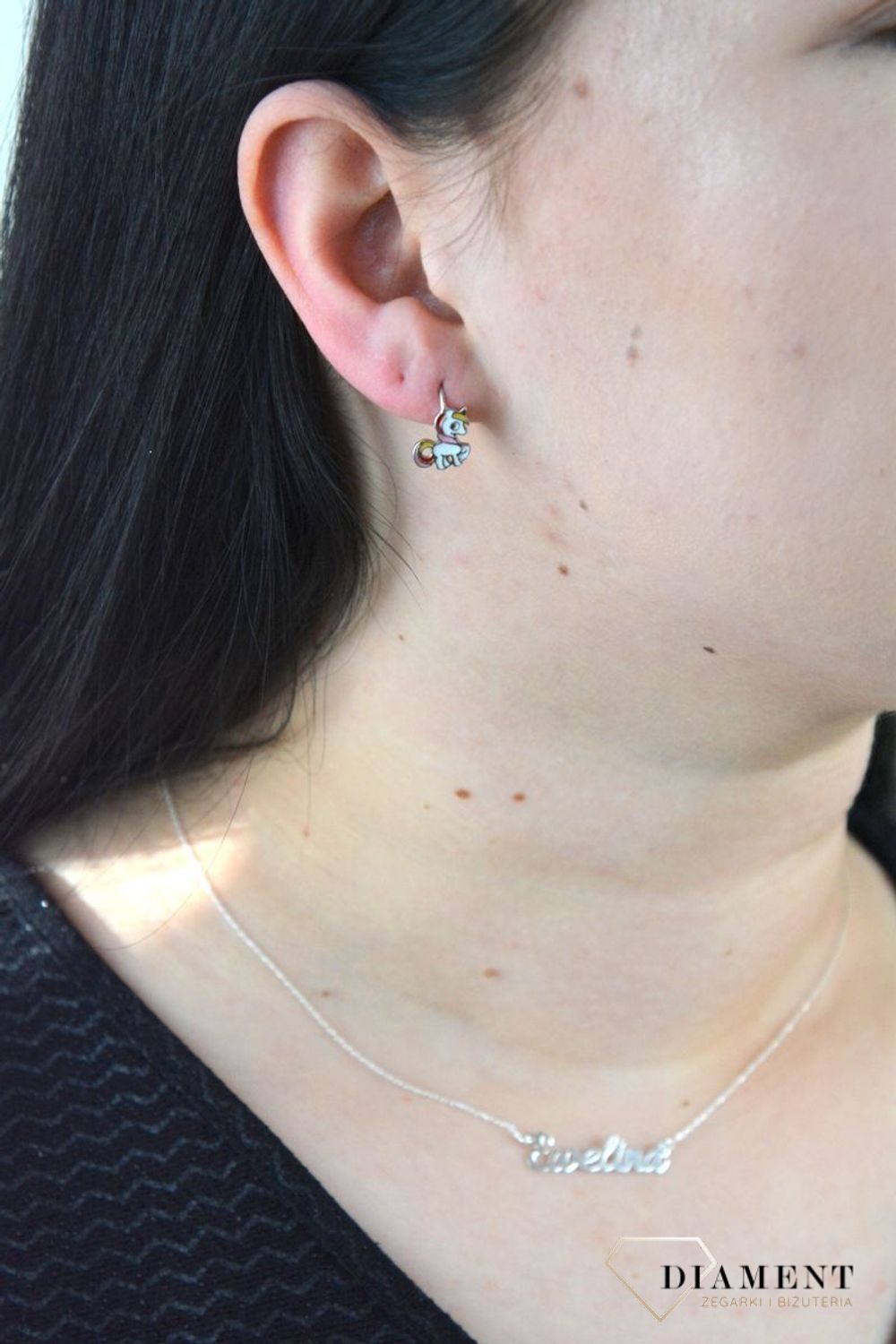 Srebrne kolczyki dla dziewczynki kolorowe jednorożce DIA-KLC-4787-925.jpg