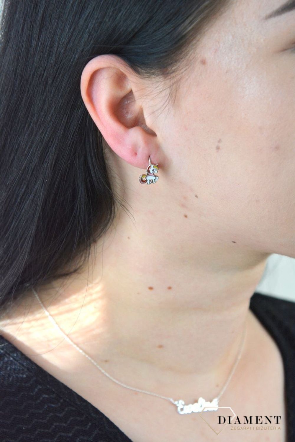 Srebrne kolczyki dla dziewczynki kolorowe jednorożce DIA-KLC-4787-925.jpg