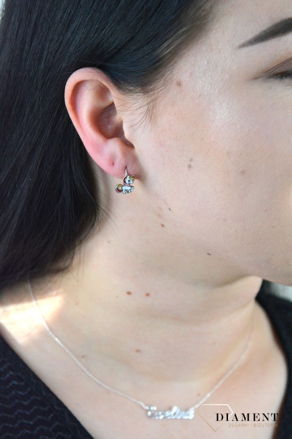 Srebrne kolczyki dla dziewczynki kolorowe jednorożce DIA-KLC-4787-925.jpg