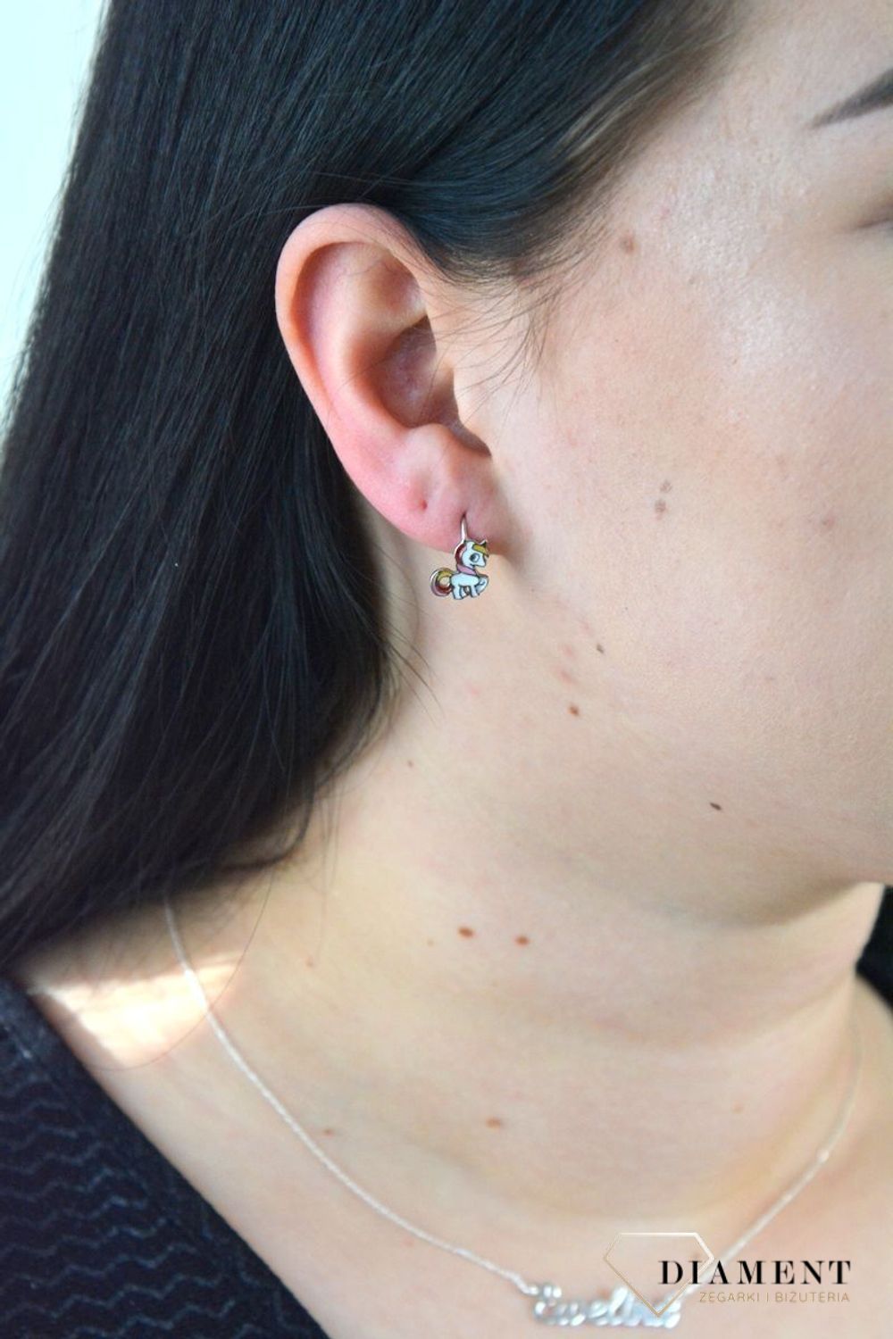 Srebrne kolczyki dla dziewczynki kolorowe jednorożce DIA-KLC-4787-925.jpg