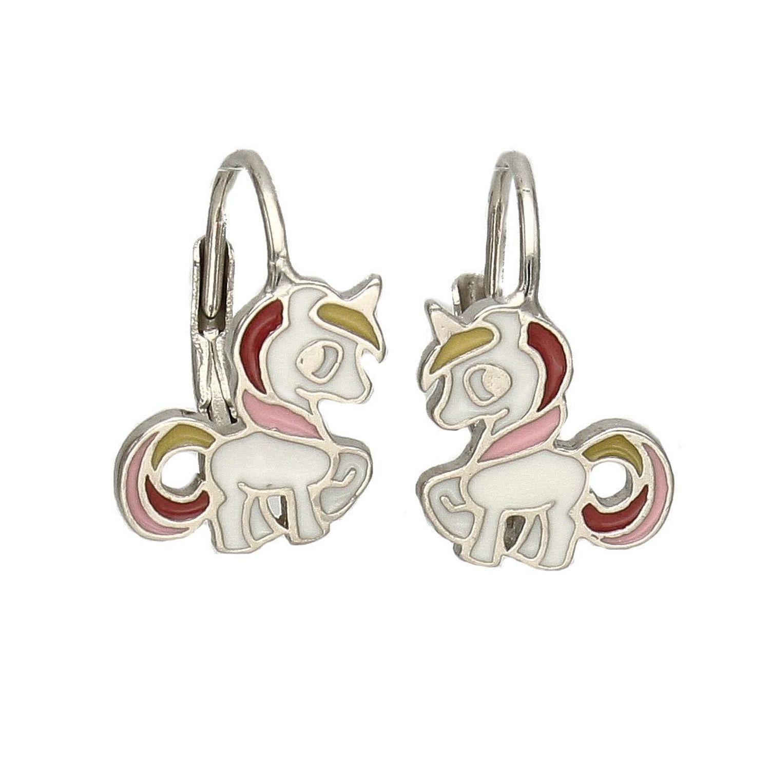 Srebrne kolczyki dla dziewczynki kolorowe jednorożce DIA-KLC-4787-925.jpg