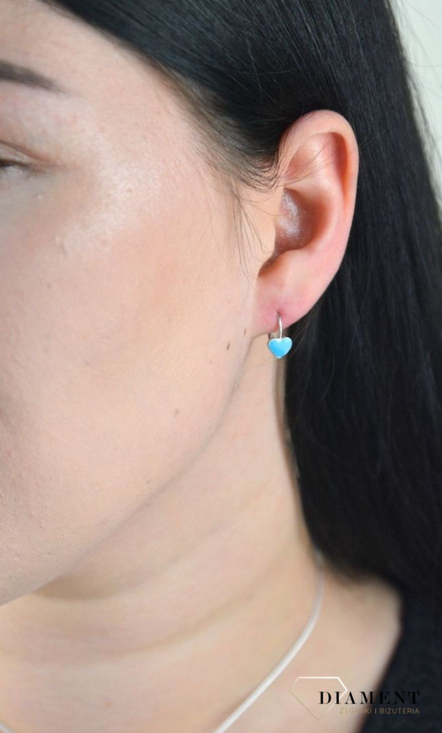 Srebrne kolczyki niebieskie serduszka dla dziewczynki DIA-KLC-4788-925.jpg