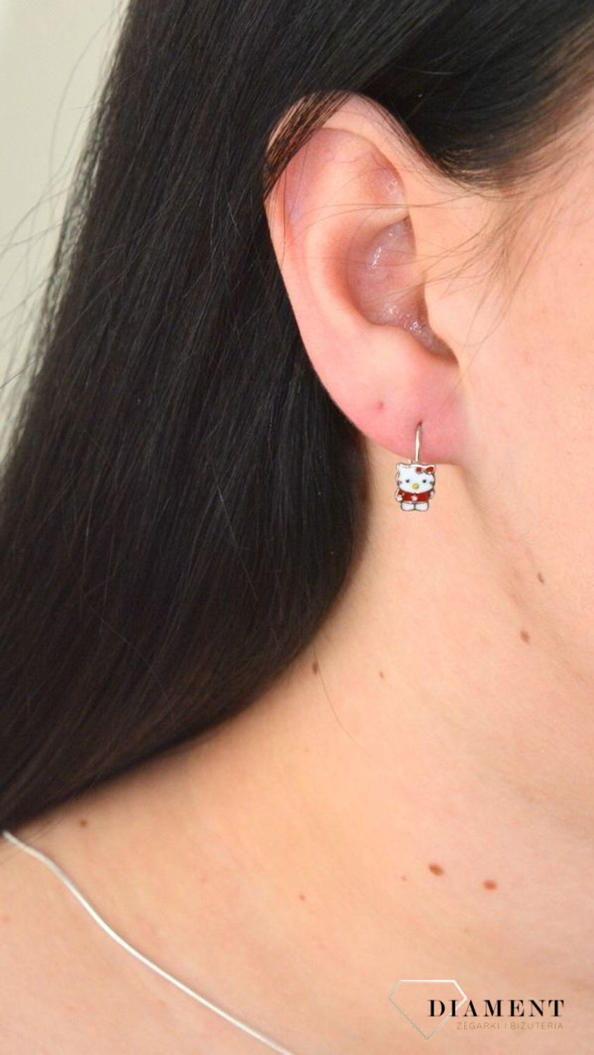 Srebrne kolczyki małe dla dziewczynki kolorowe Hello Kitty DIA-KLC-4790-925.jpg