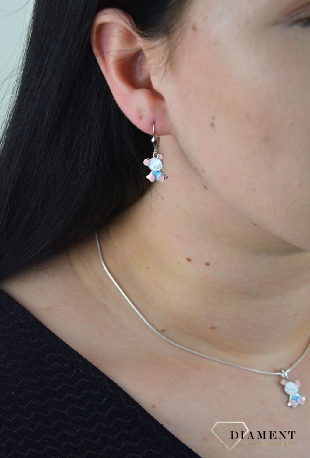 Kolczyki misie srebrne emalia różowo-niebieska DIA-KLC-4793-925.jpg