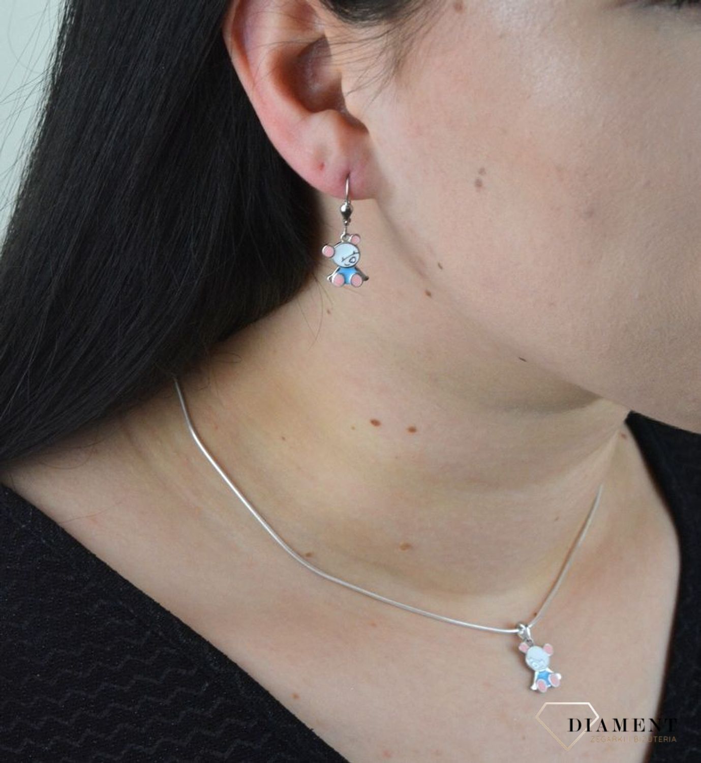 Kolczyki misie srebrne emalia różowo-niebieska DIA-KLC-4793-925.jpg