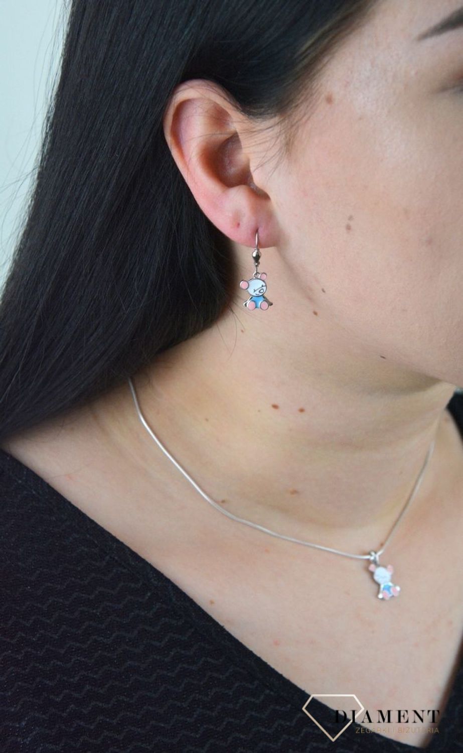 Kolczyki misie srebrne emalia różowo-niebieska DIA-KLC-4793-925.jpg