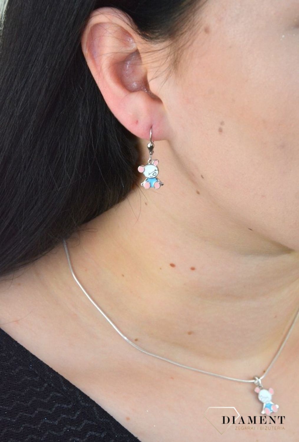 Kolczyki misie srebrne emalia różowo-niebieska DIA-KLC-4793-925.jpg