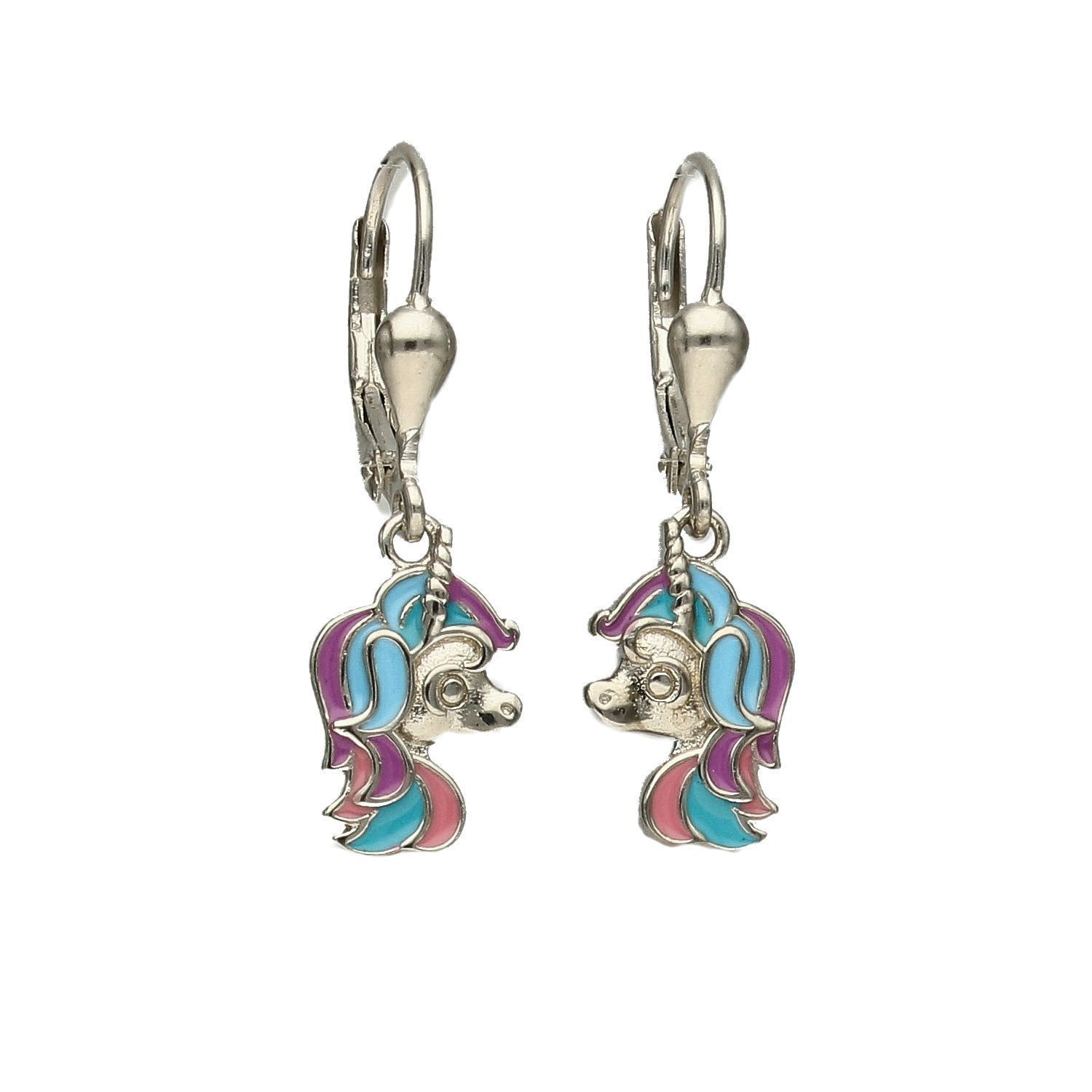 Srebrne kolczyki dziecięce jednorożce z niebiesko-różową Emalią DIA-KLC-4794-925.jpg