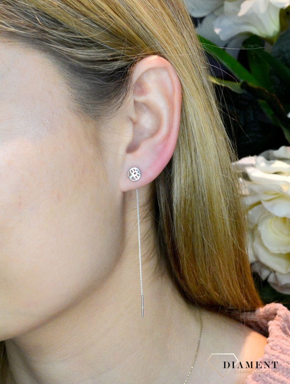 Srebrne kolczyki damskie przeciągane  DIA-KLC-51171-925. Kolczyki zostały wykonane z najwyższej jakości srebra próby 925. Wygodne kolczyki bez zapięcia, przekładane. Idealne kolczyki na prezent.jpg