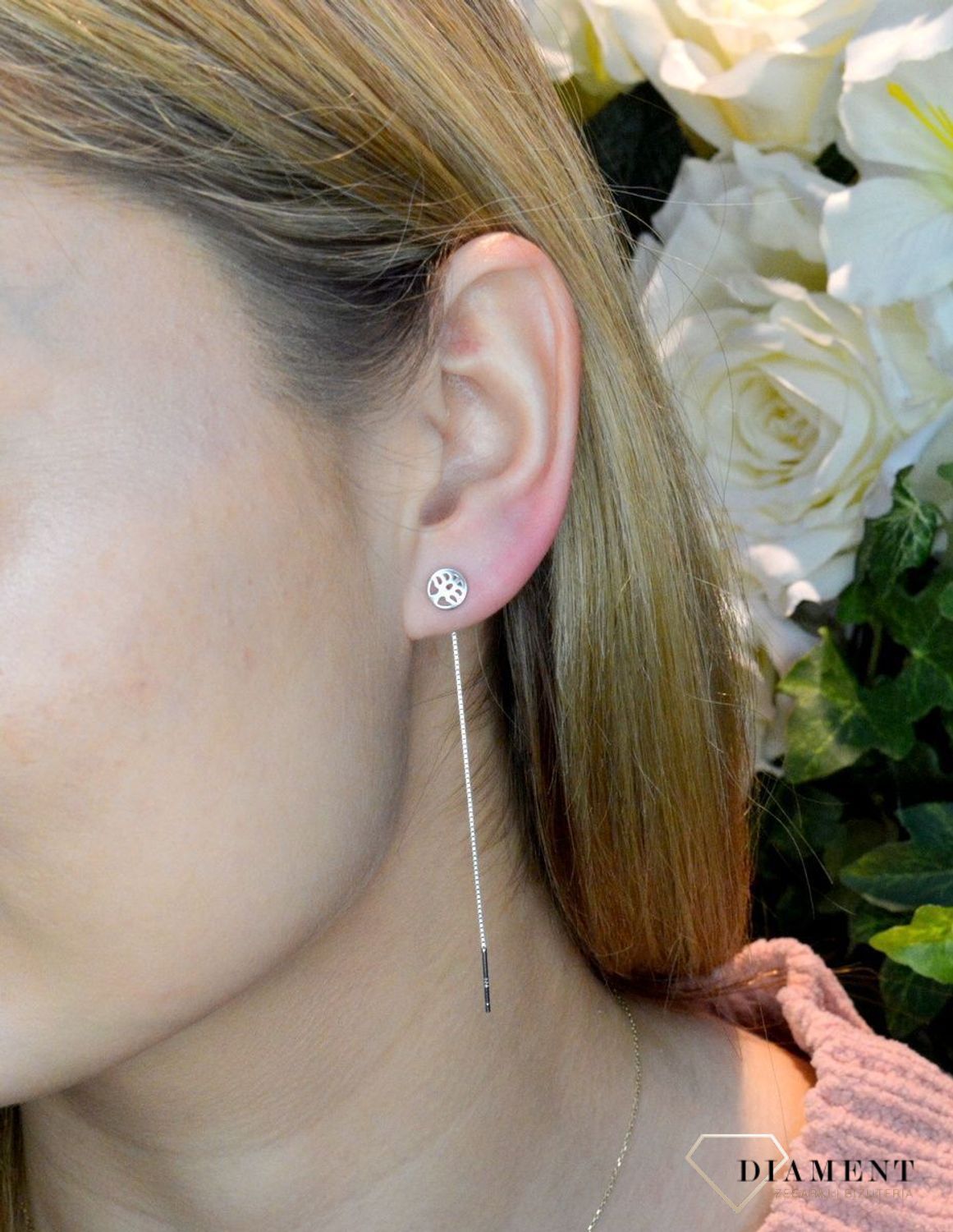 Srebrne kolczyki damskie przeciągane  DIA-KLC-51171-925. Kolczyki zostały wykonane z najwyższej jakości srebra próby 925. Wygodne kolczyki bez zapięcia, przekładane. Idealne kolczyki na prezent.jpg