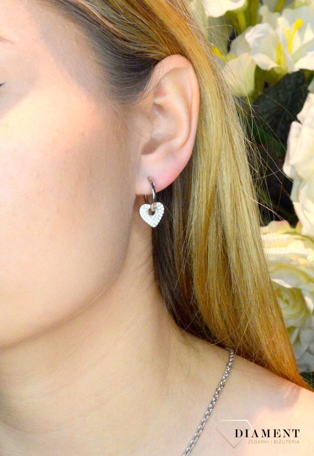 Srebrne kolczyki koła z zawieszką serca DIA-KLC-52675-925. Srebrne kolczyki kółeczka z zawieszką w formie serca. Pomysł na prezent na walentynki. Kolczyki 2w1. Kółka z zawieszką. Kolczyki z sercem..jpg