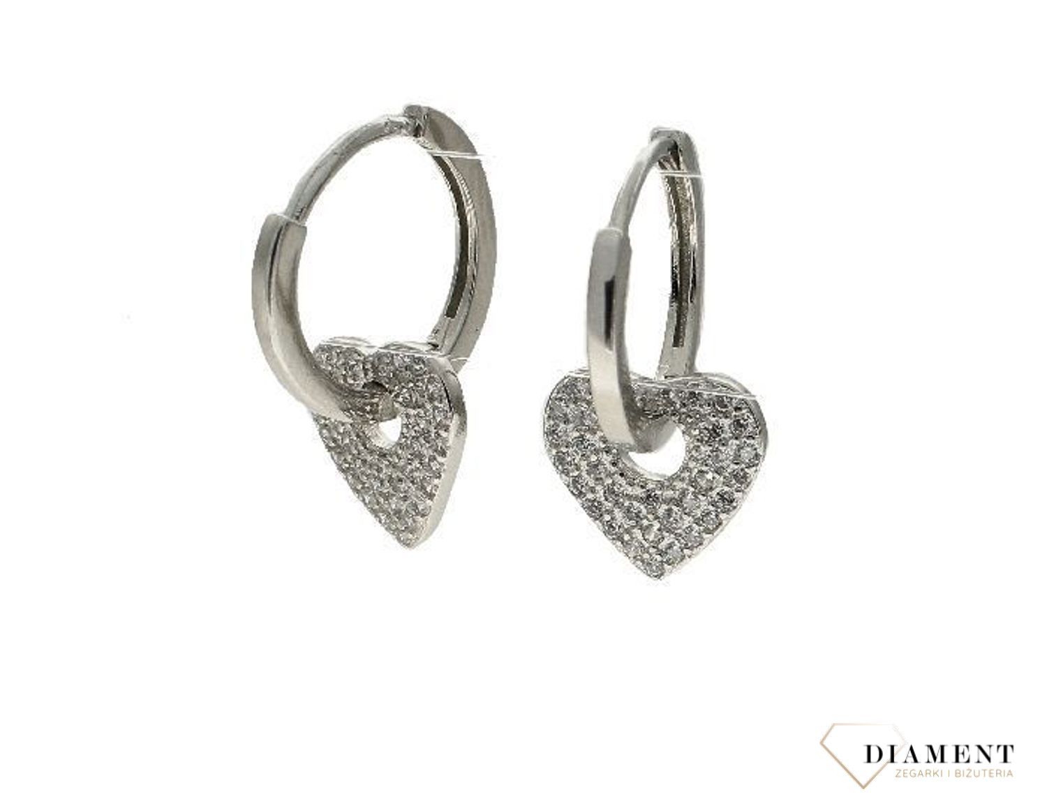 Srebrne kolczyki koła z zawieszką serca DIA-KLC-52675-925. Srebrne kolczyki kółeczka z zawieszką w formie serca. Pomysł na prezent na walentynki. Kolczyki 2w1. Kółka z zawieszką. Kolczyki z sercem..jpg