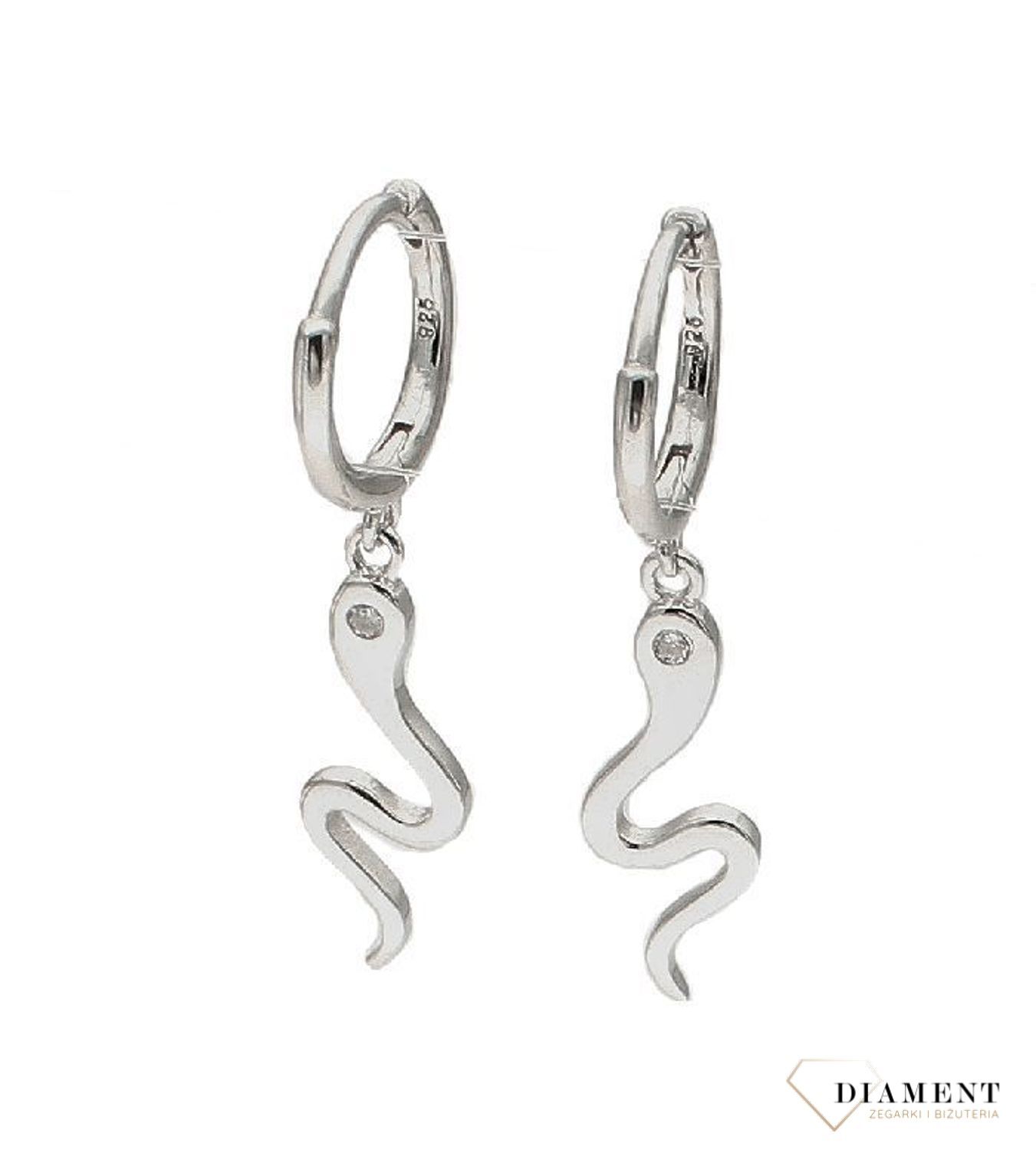 Srebrne kolczyki wiszące węże DIA-KLC-52925-925. Motyw lubiany przez blogerki. Kolczyki dla nastolatki. Biżuteria z wężem. Pomysł na prezent..jpg