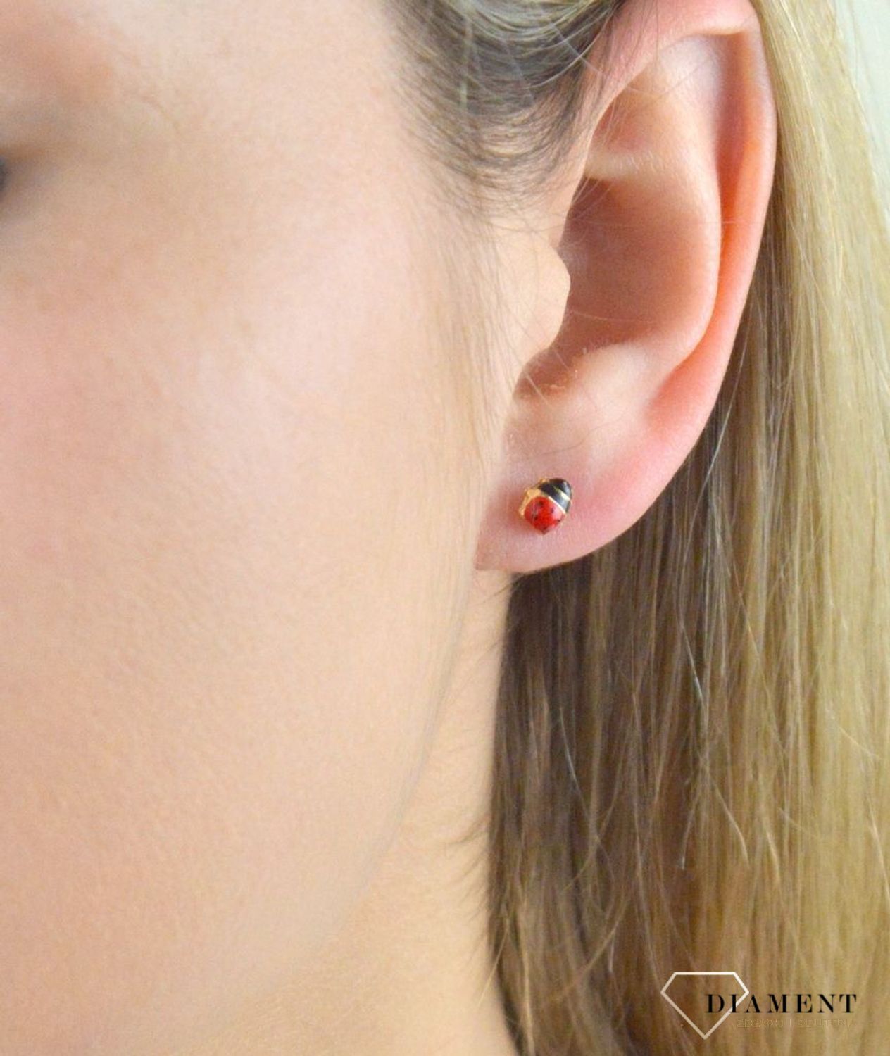 Złote kolczyki dla dziewczynki 'Czerwone Biedronki' DIA-KLC-5294-585.jpg