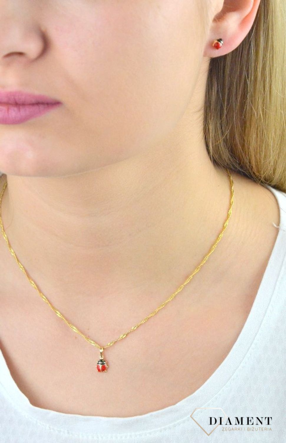 Złote kolczyki dla dziewczynki 'Czerwone Biedronki' DIA-KLC-5294-585.jpg