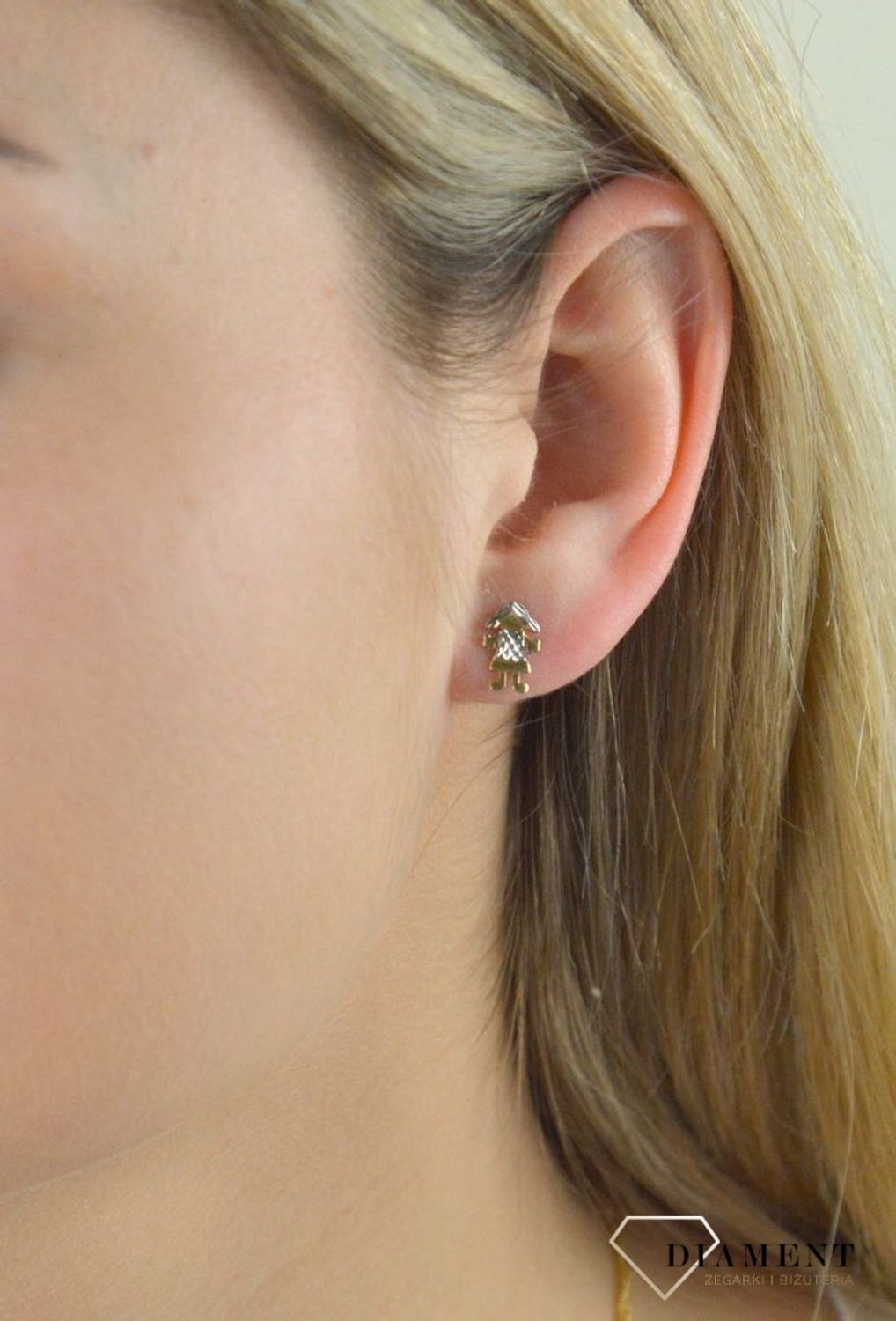 Złote kolczyki w kształcie dziewczynki z białym złotem DIA-KLC-5305-585.jpg