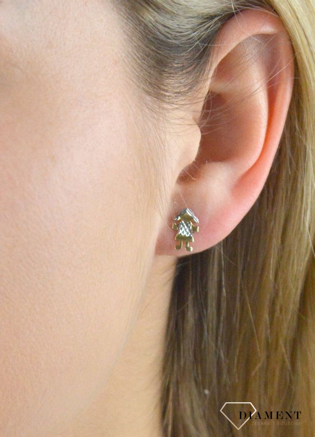 Złote kolczyki w kształcie dziewczynki z białym złotem DIA-KLC-5305-585.jpg