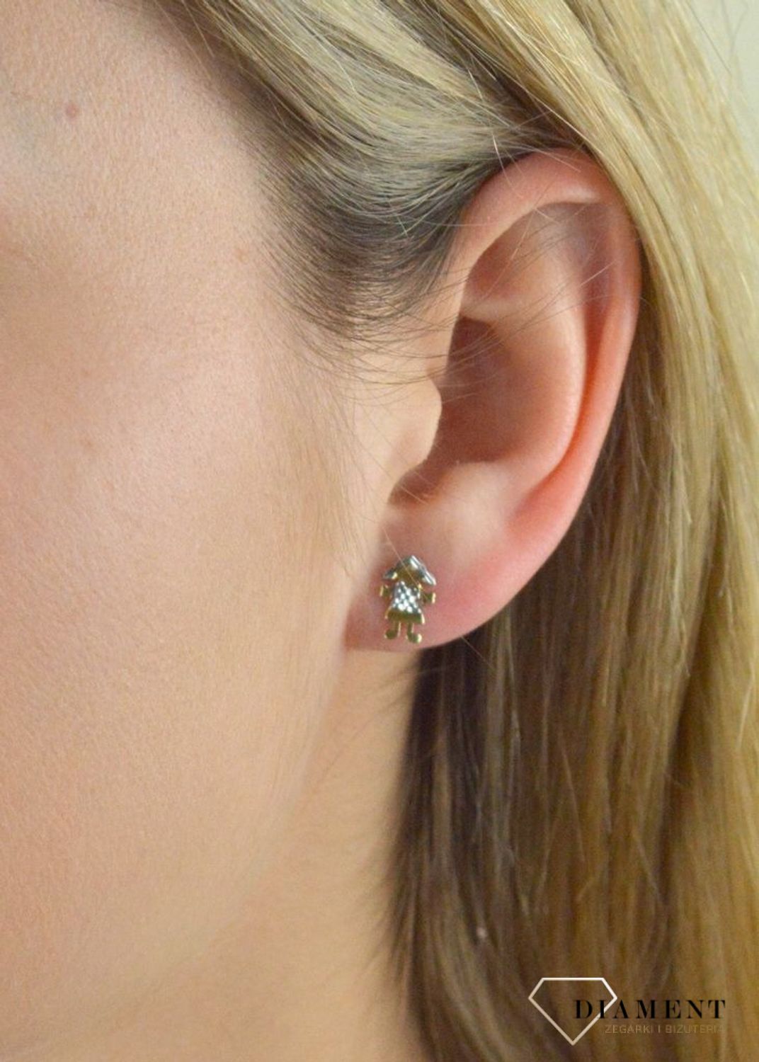 Złote kolczyki w kształcie dziewczynki z białym złotem DIA-KLC-5305-585.jpg