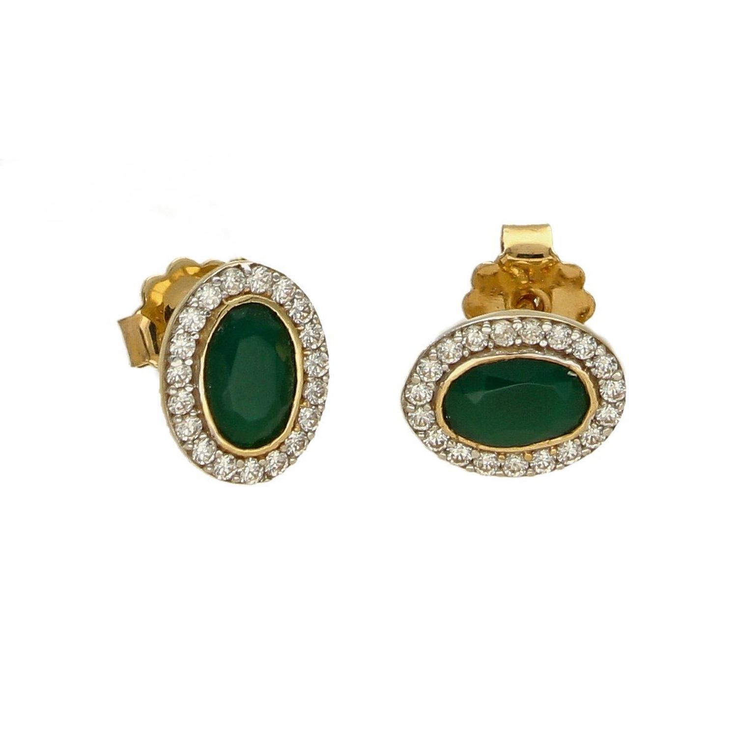 Złote kolczyki na sztyft zielone oczko i biała cyrkonia DIA-KLC-5310-585.jpg