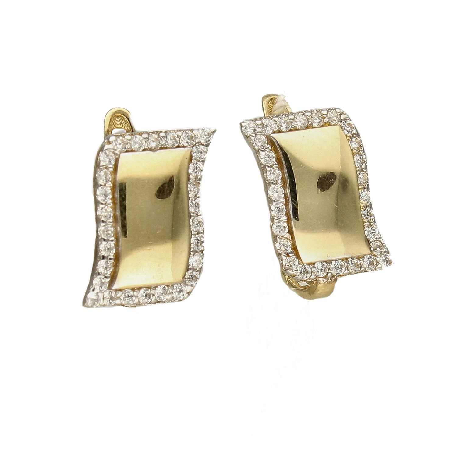 Złote kolczyki faliste z błyszczącą cyrkonią DIA-KLC-5311-585.jpg