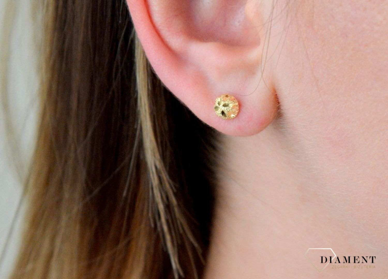 Kolczyki złote 585 grawerowane płaskie kulki DIA-KLC-5363-585.jpg