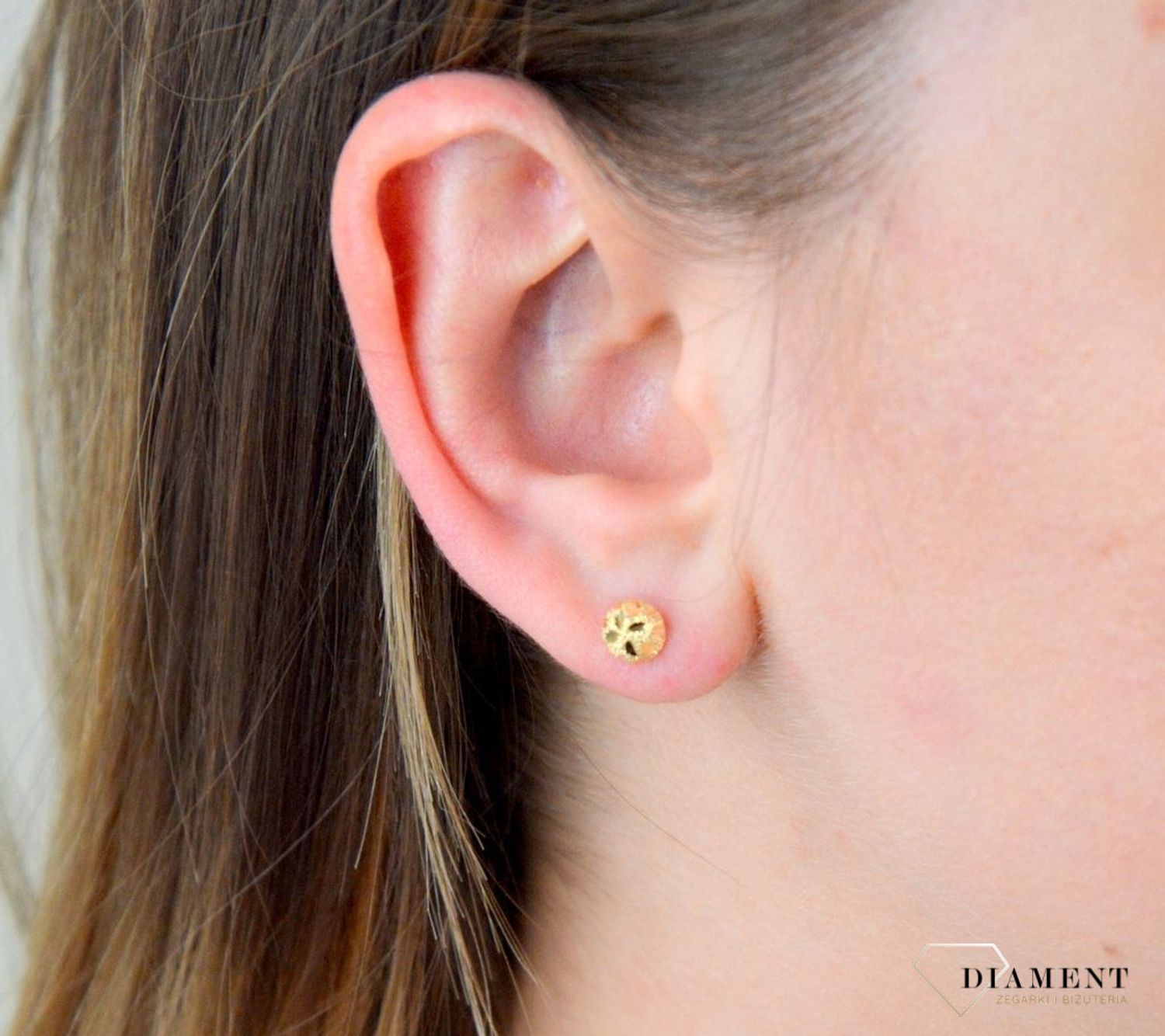 Kolczyki złote 585 grawerowane płaskie kulki DIA-KLC-5363-585.jpg