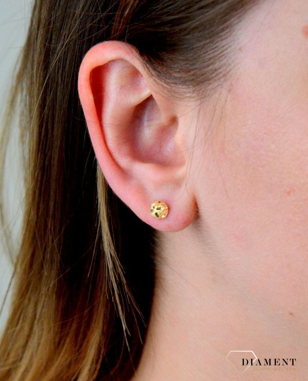 Kolczyki złote 585 grawerowane płaskie kulki DIA-KLC-5363-585.jpg