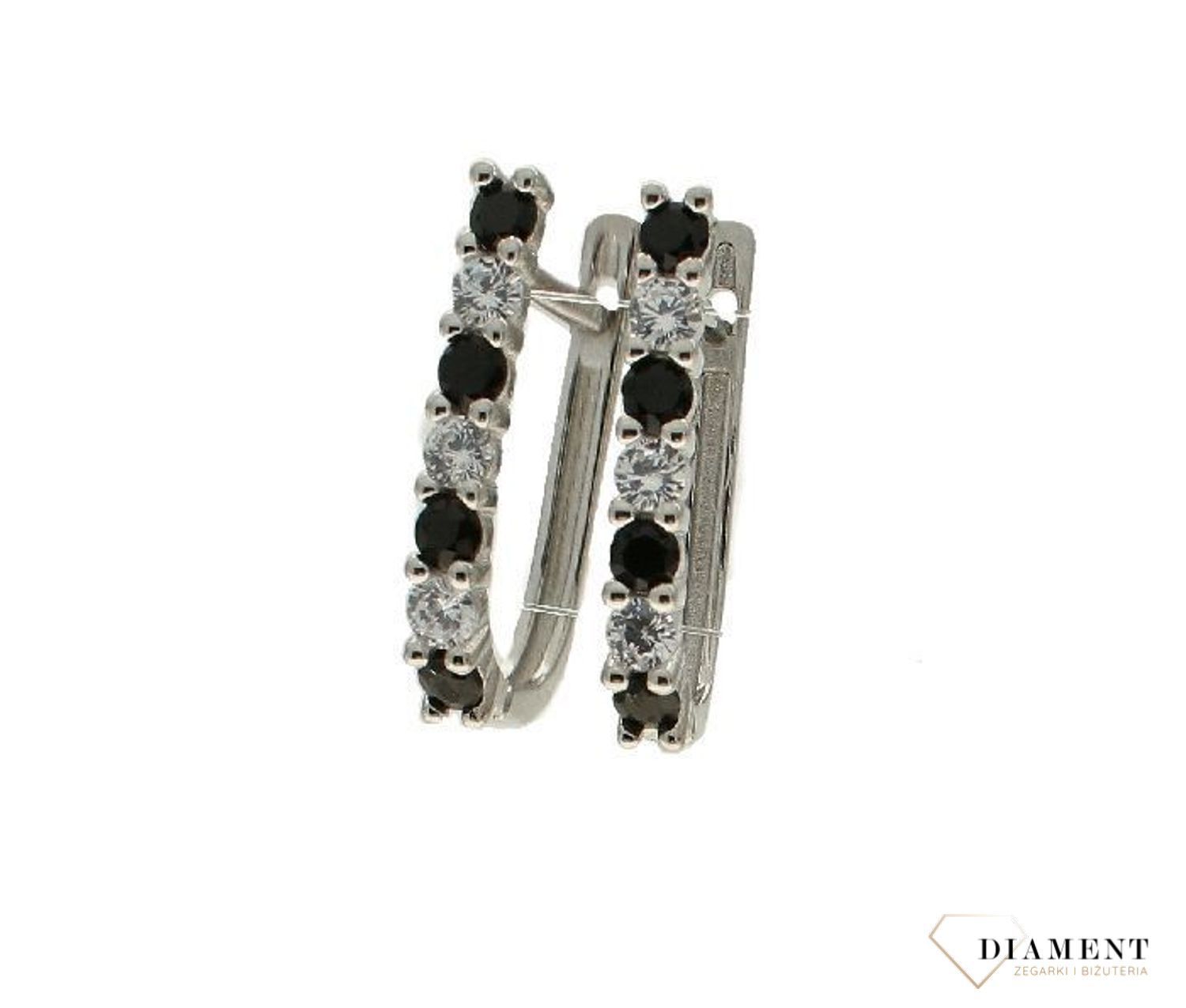 Srebrne kolczyki wiszące Czerń i biel DIA-KLC-53887BLACK-925. Kolczyki wiszące . Lśniące kolczyki. Biżuteria na prezent dla kobiety. Prezent na walentynki..jpg
