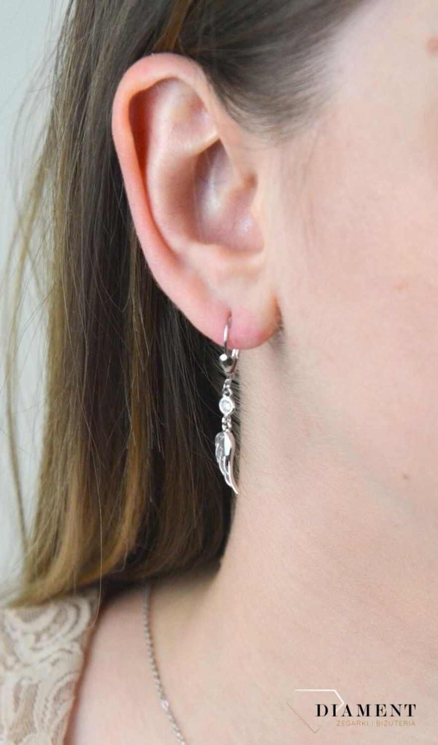 Srebrne kolczyki  Wiszące skrzydełka z cyrkonią  925 DIA-KLC-5406-925.jpg