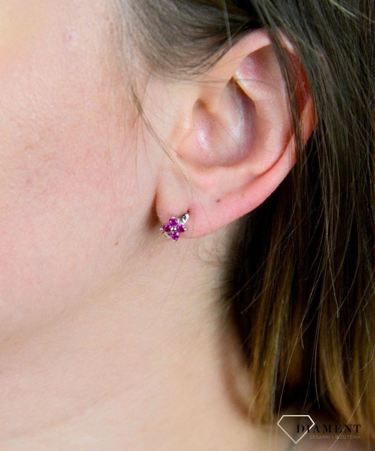 Srebrne kolczyki  Różowe kwiatuszki z cyrkonią  925 DIA-KLC-5413-925.jpg