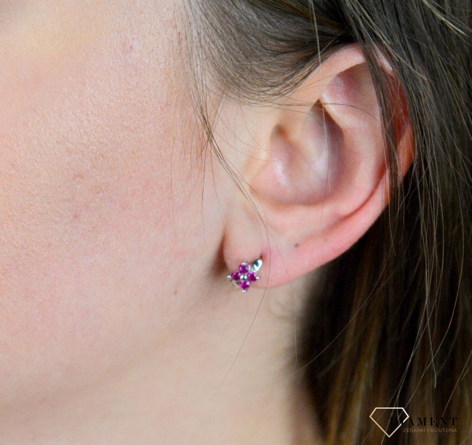 Srebrne kolczyki  Różowe kwiatuszki z cyrkonią  925 DIA-KLC-5413-925.jpg