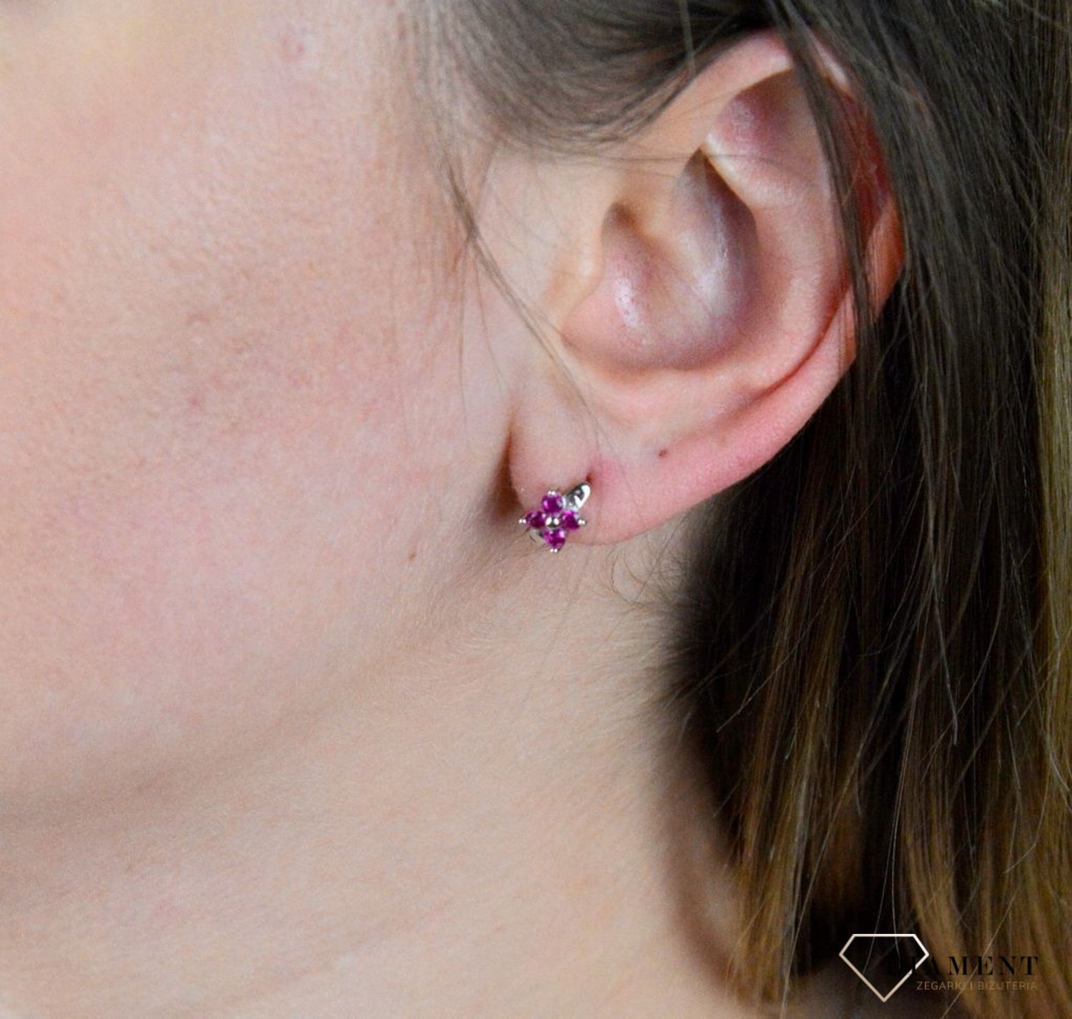 Srebrne kolczyki  Różowe kwiatuszki z cyrkonią  925 DIA-KLC-5413-925.jpg