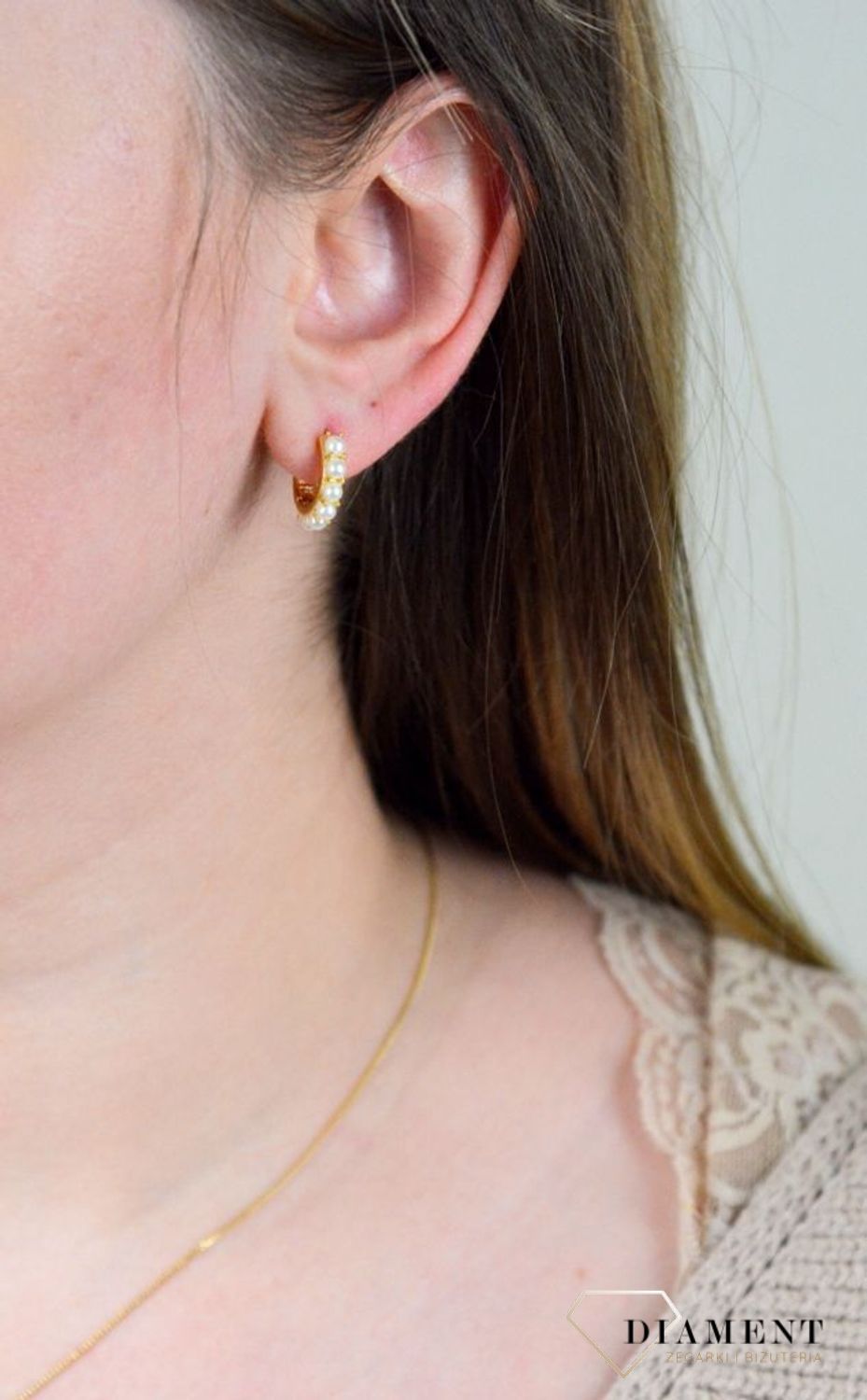 Srebrne kolczyki  Pozłacane kółeczka z perłami  925 DIA-KLC-5419-925.jpg