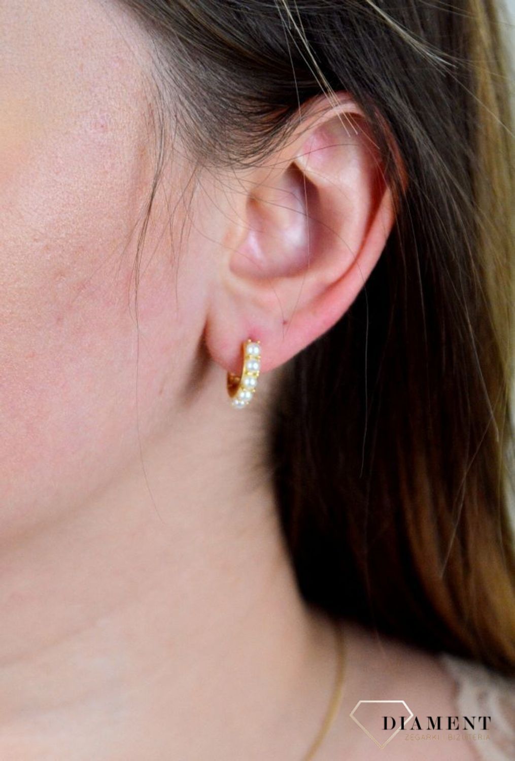 Srebrne kolczyki  Pozłacane kółeczka z perłami  925 DIA-KLC-5419-925.jpg