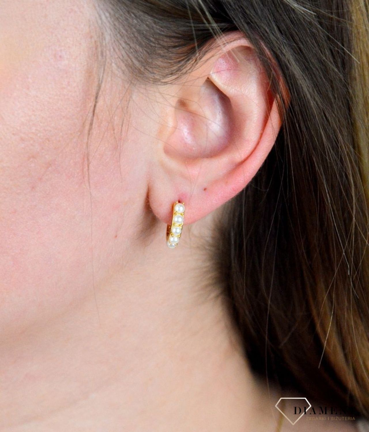 Srebrne kolczyki  Pozłacane kółeczka z perłami  925 DIA-KLC-5419-925.jpg