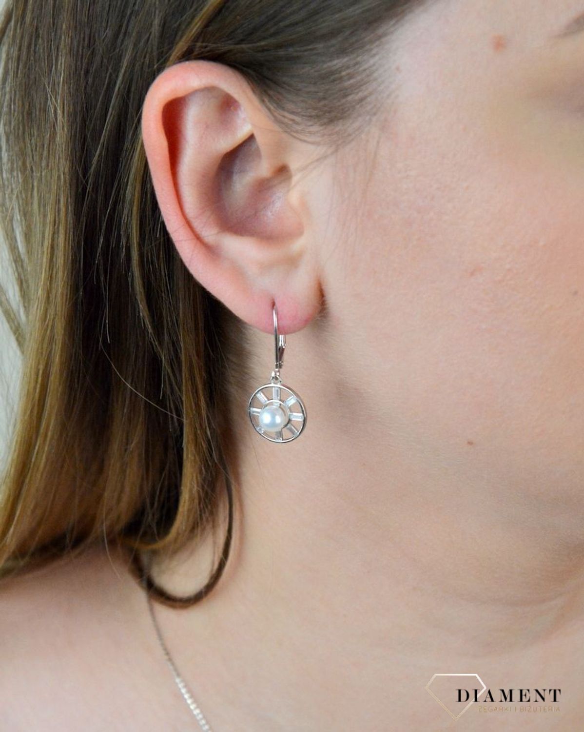 Srebrne kolczyki  Koło z cyrkoniami i perłą  925 DIA-KLC-5424-925.jpg