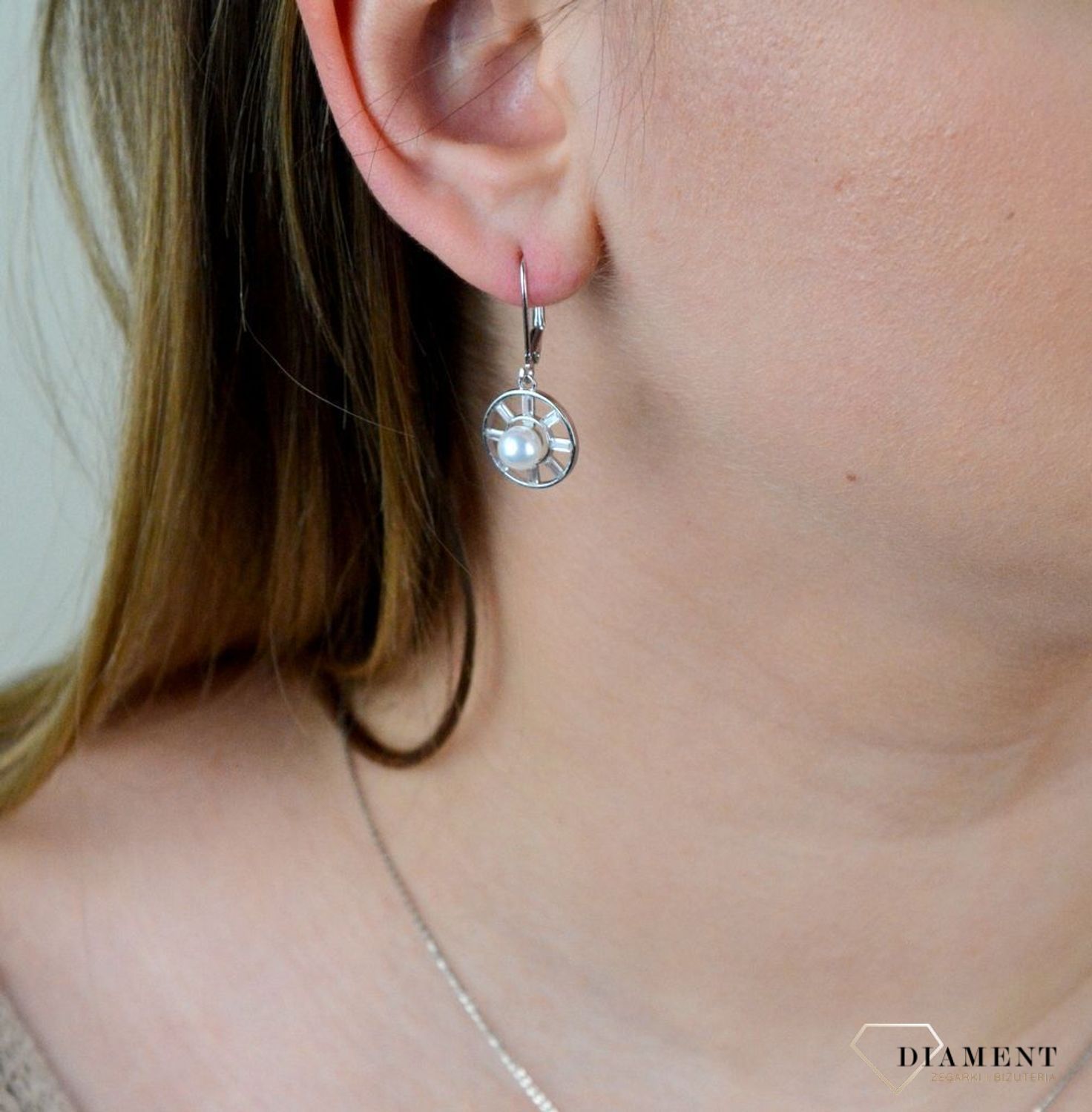Srebrne kolczyki  Koło z cyrkoniami i perłą  925 DIA-KLC-5424-925.jpg
