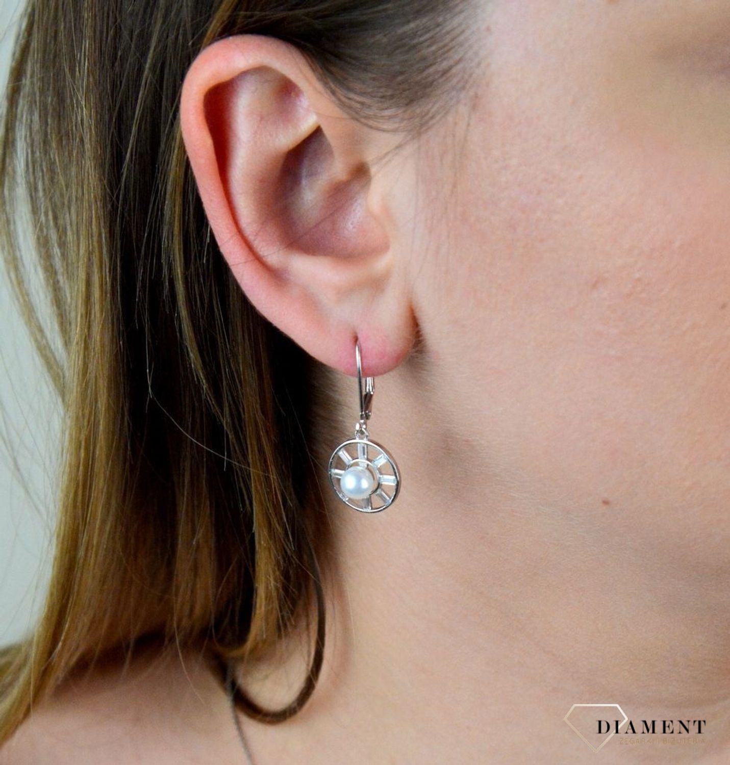 Srebrne kolczyki  Koło z cyrkoniami i perłą  925 DIA-KLC-5424-925.jpg