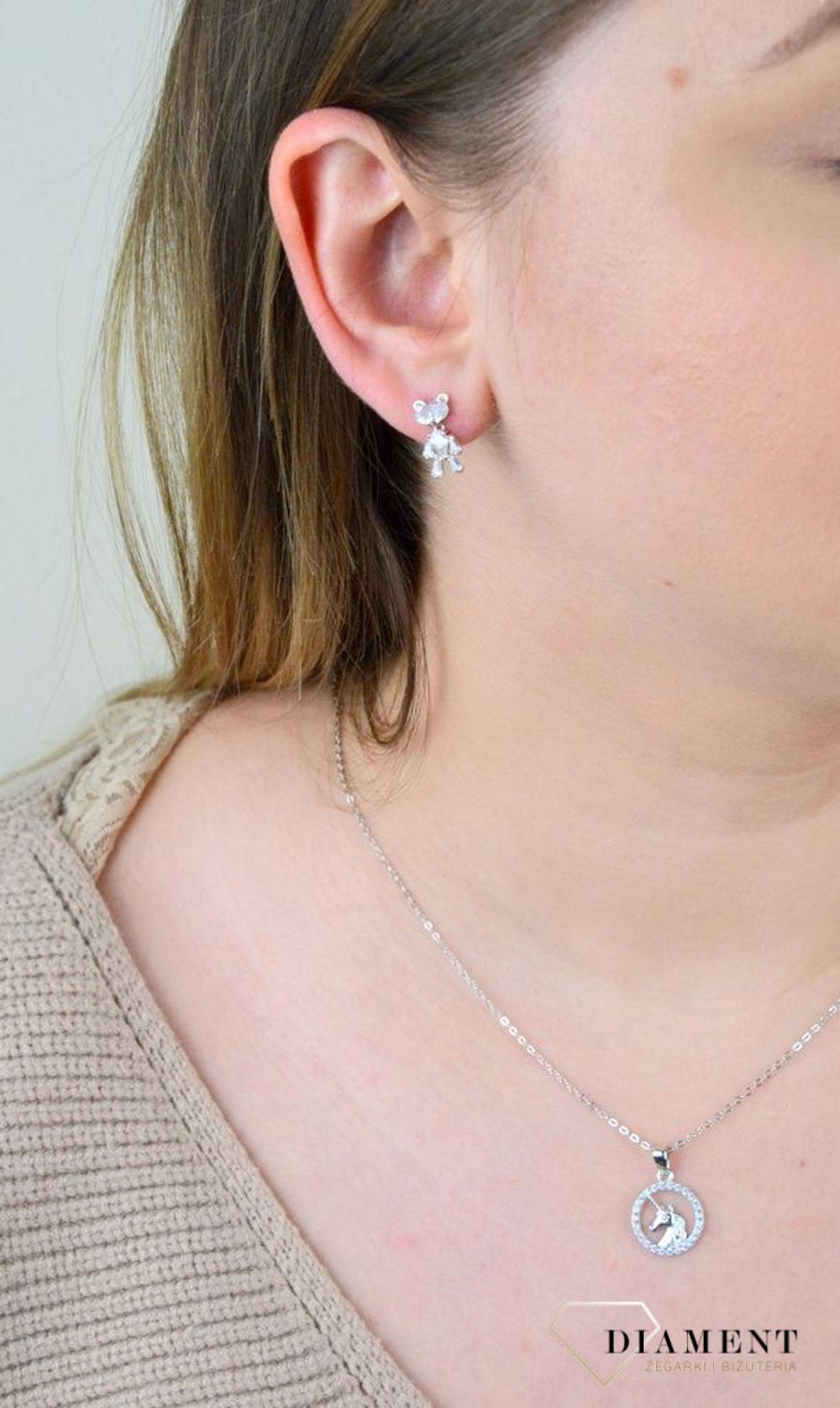 Kolczyki wkrętki wiszące 'Błyszczący miś' DIA-KLC-5447-925.jpg