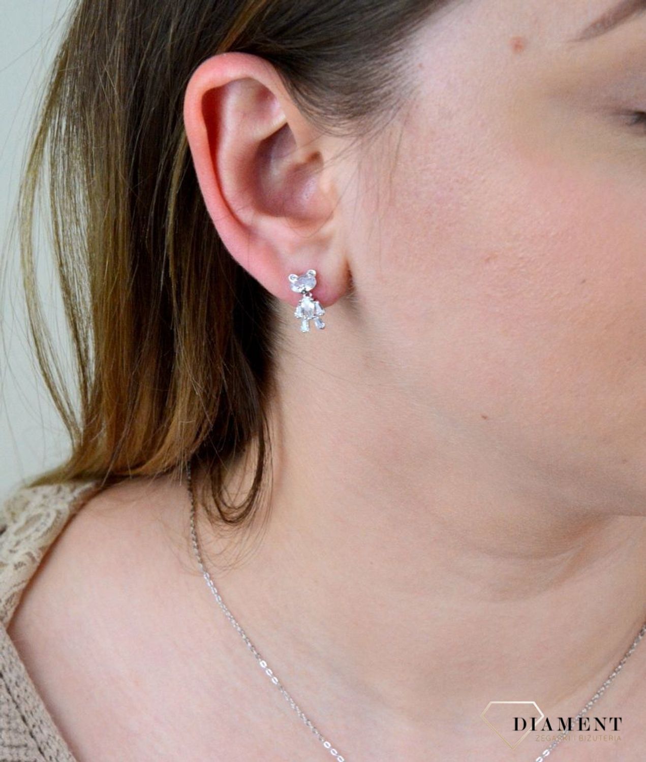 Kolczyki wkrętki wiszące 'Błyszczący miś' DIA-KLC-5447-925.jpg