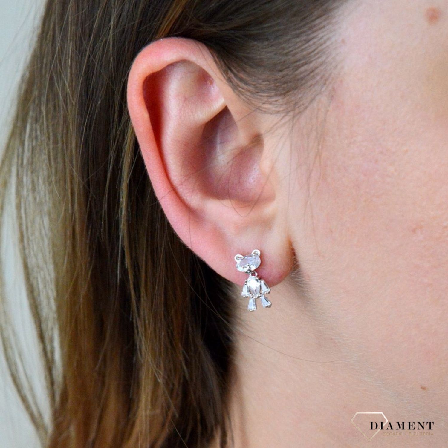 Kolczyki wkrętki wiszące 'Błyszczący miś' DIA-KLC-5447-925.jpg