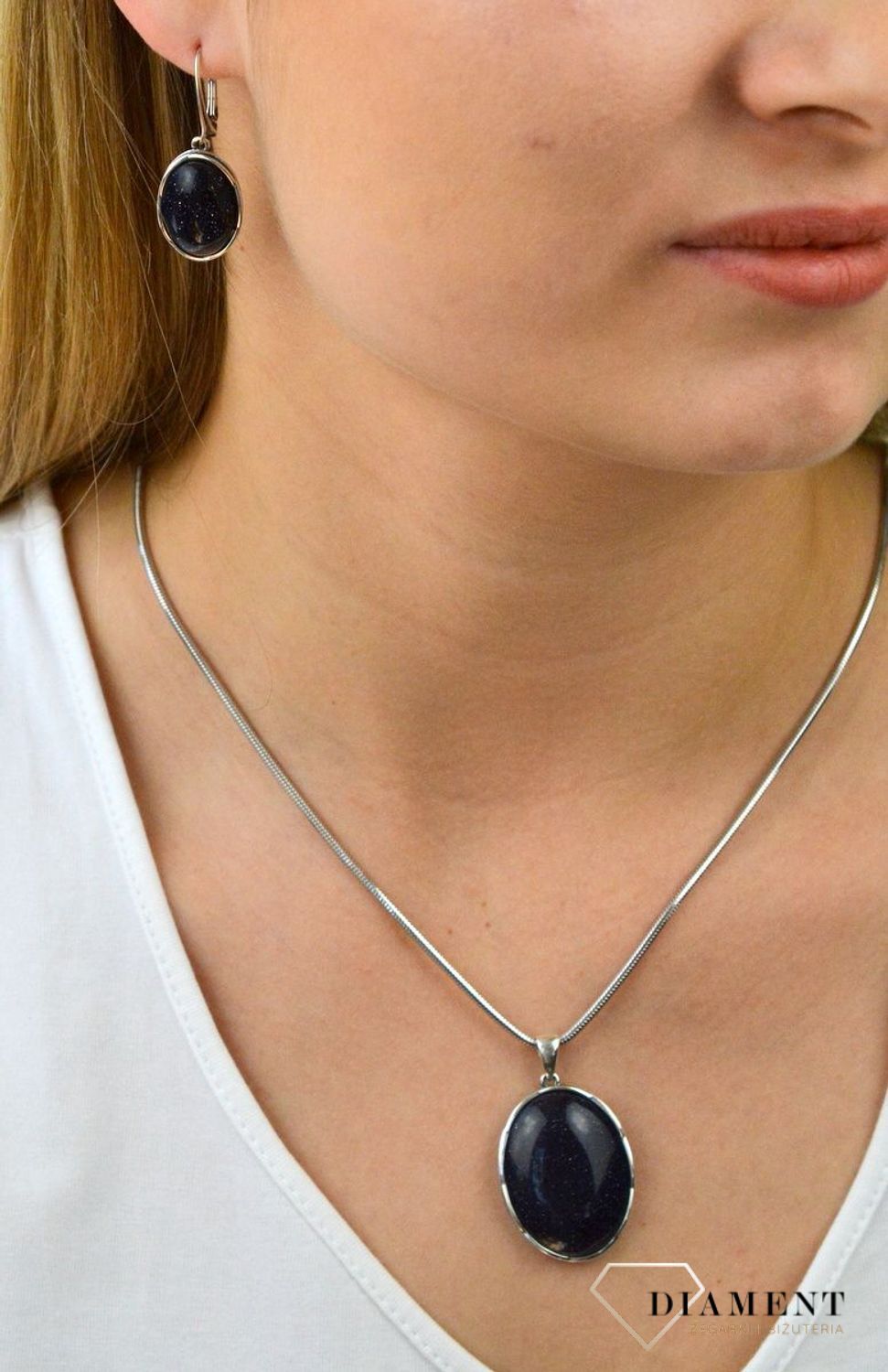 Srebrne kolczyki wiszące 'Duży kamień Noc Kairu' DIA-KLC-5495A-925.jpg