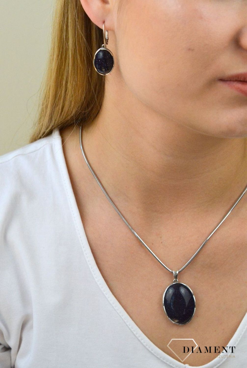 Srebrne kolczyki wiszące 'Duży kamień Noc Kairu' DIA-KLC-5495A-925.jpg