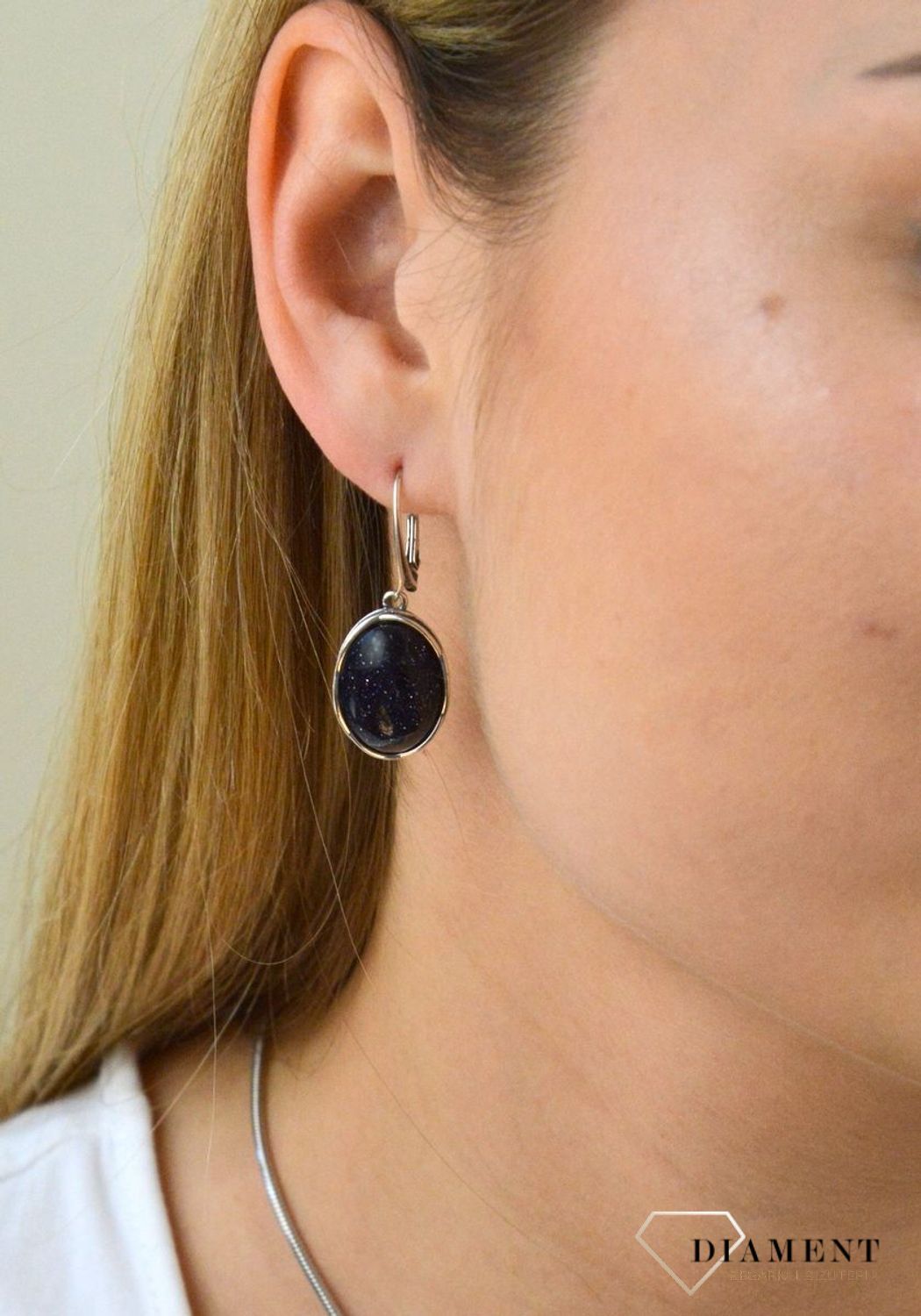 Srebrne kolczyki wiszące 'Duży kamień Noc Kairu' DIA-KLC-5495A-925.jpg