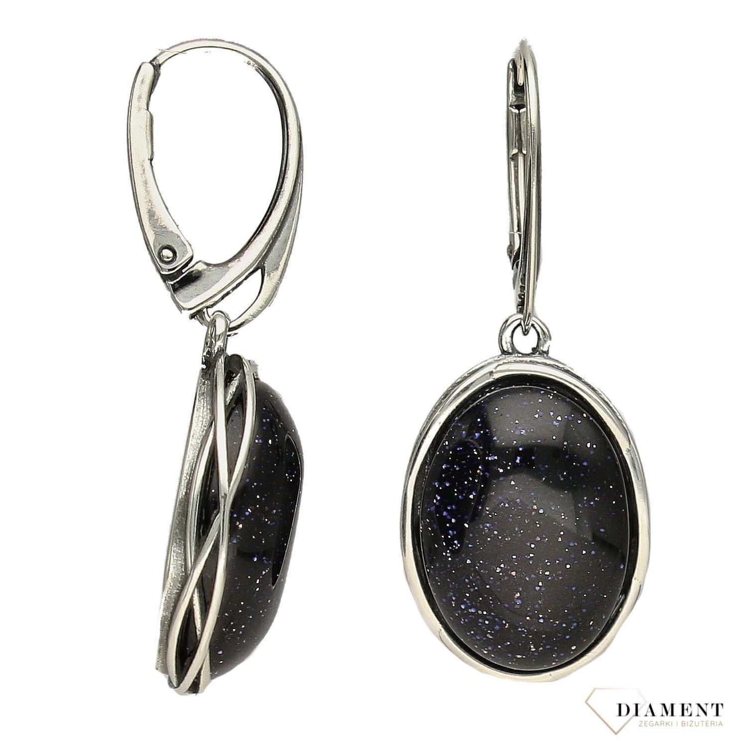 Srebrne kolczyki wiszące 'Duży kamień Noc Kairu' DIA-KLC-5495A-925.jpg