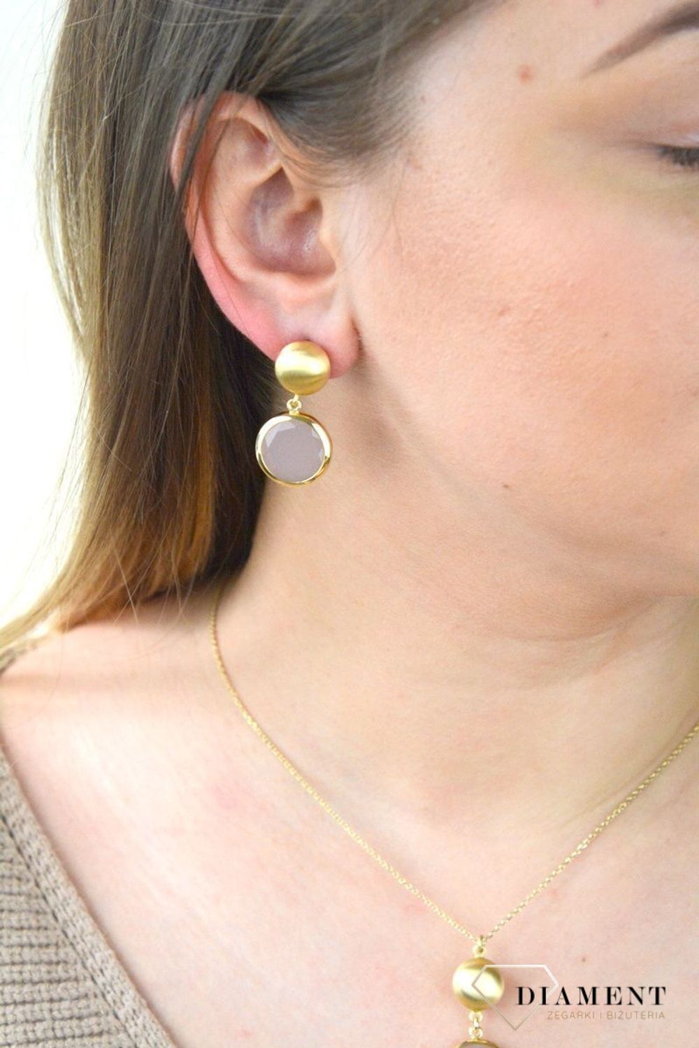 Pozłacane Kolczyki  Dall'acqua Sublime Kwarc Różowy 925 DIAMENT DIA-KLC-5538-925.jpg