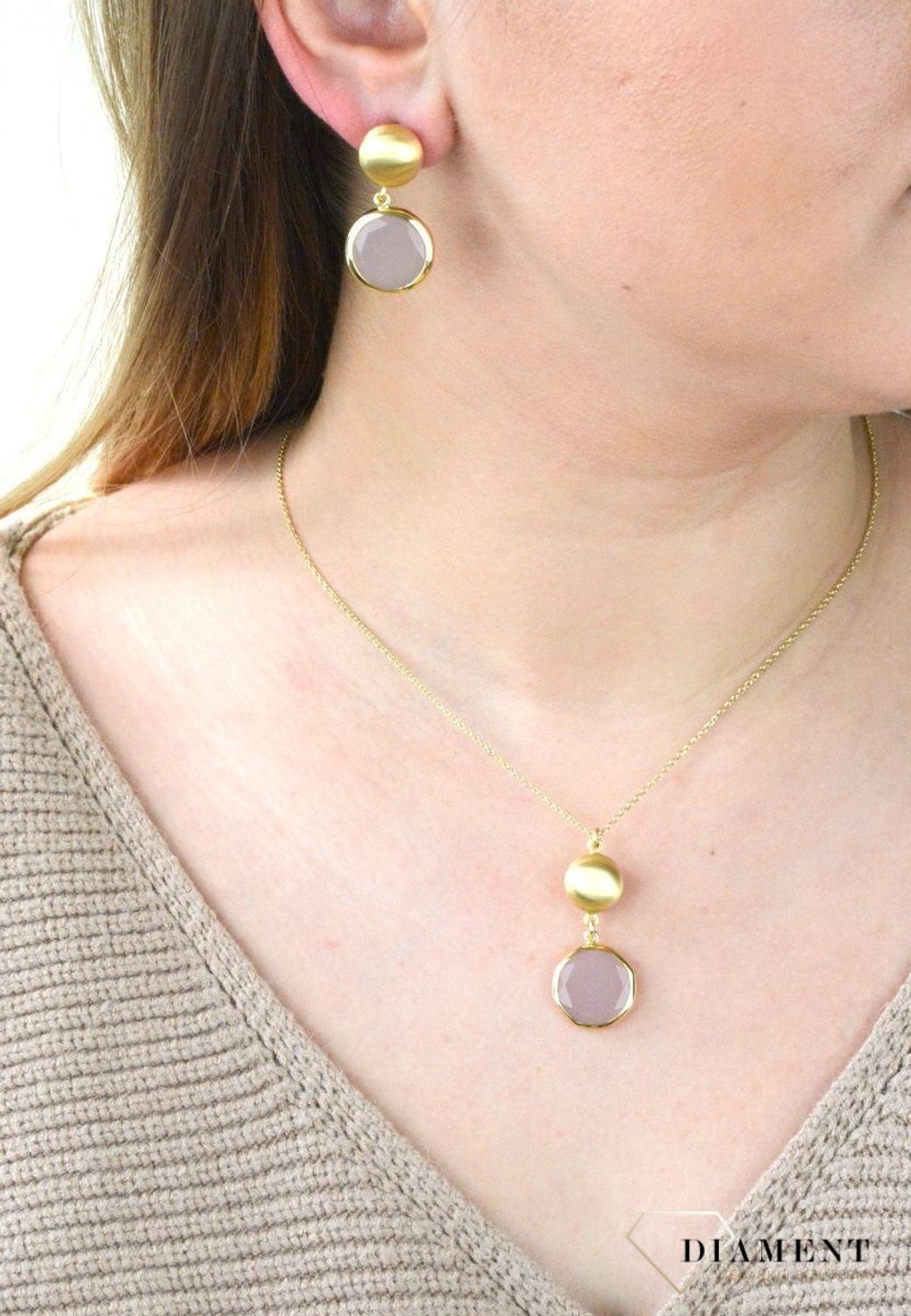 Pozłacane Kolczyki  Dall'acqua Sublime Kwarc Różowy 925 DIAMENT DIA-KLC-5538-925.jpg