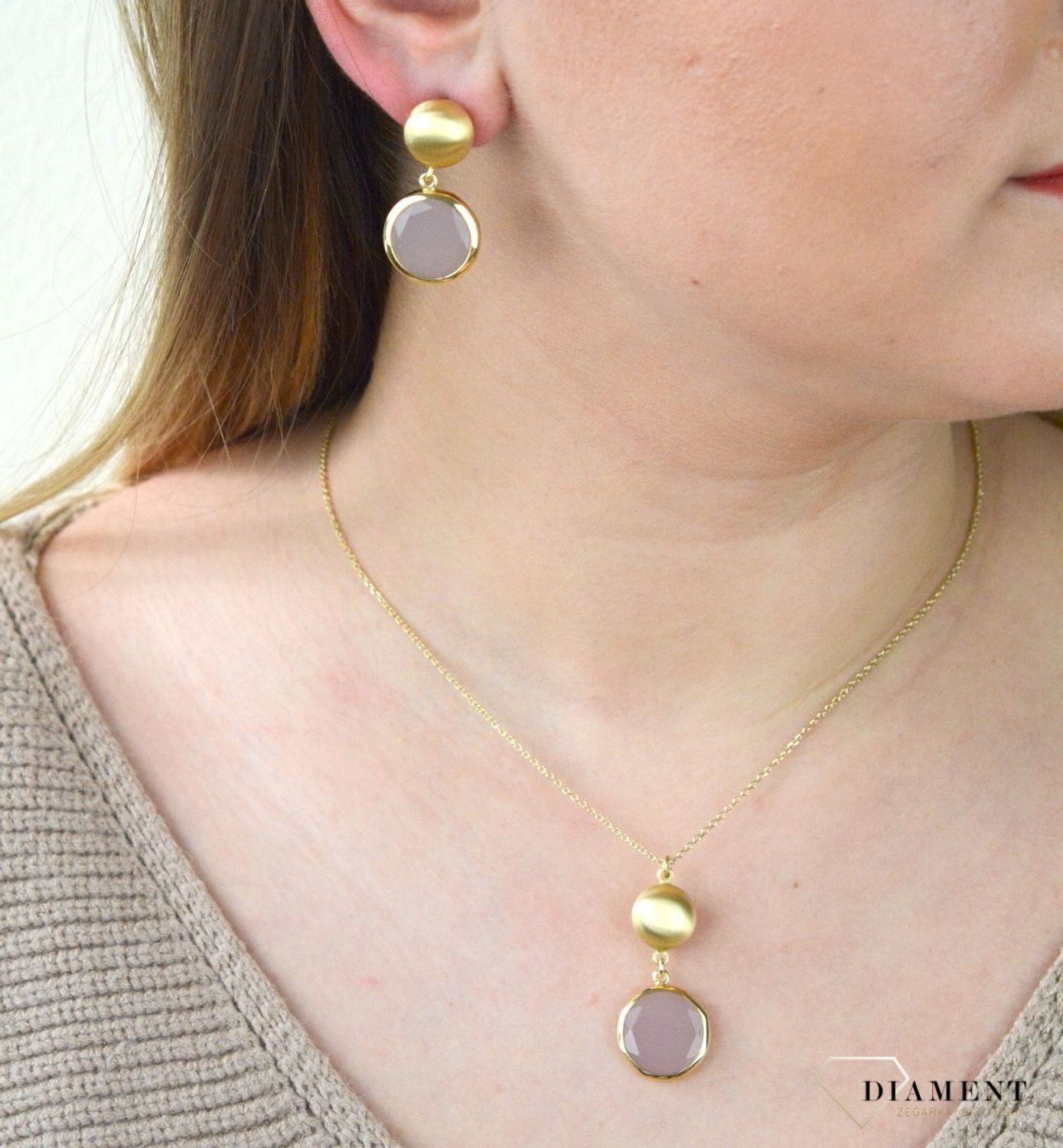 Pozłacane Kolczyki  Dall'acqua Sublime Kwarc Różowy 925 DIAMENT DIA-KLC-5538-925.jpg