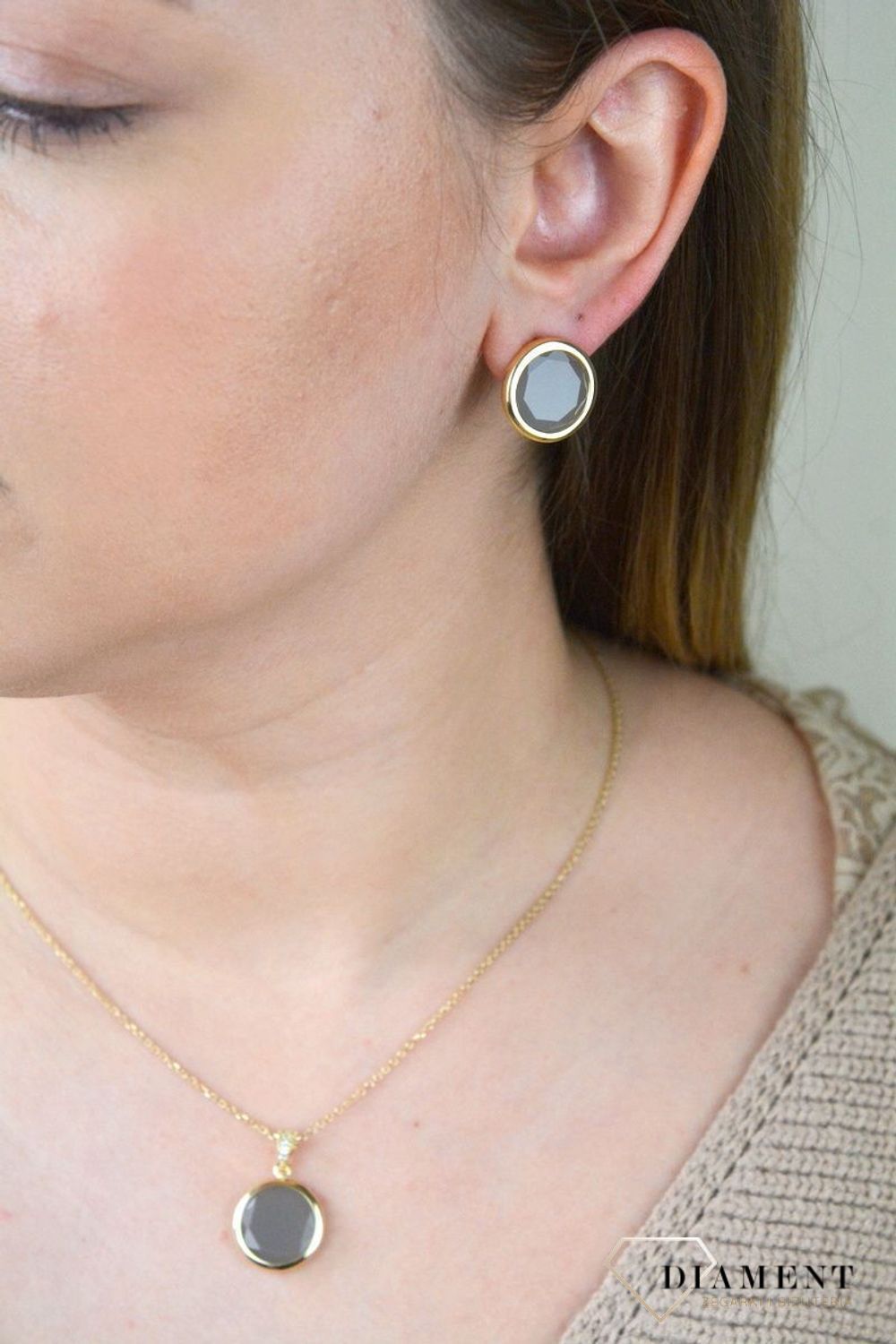 Pozłacane Kolczyki  Dall'acqua Sublime Szary Kamień Księżycowy 925 DIAMENT DIA-KLC-5540-925.jpg