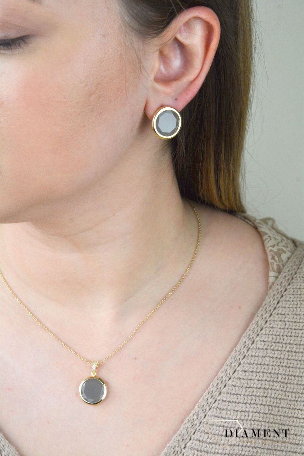 Pozłacane Kolczyki  Dall'acqua Sublime Szary Kamień Księżycowy 925 DIAMENT DIA-KLC-5540-925.jpg